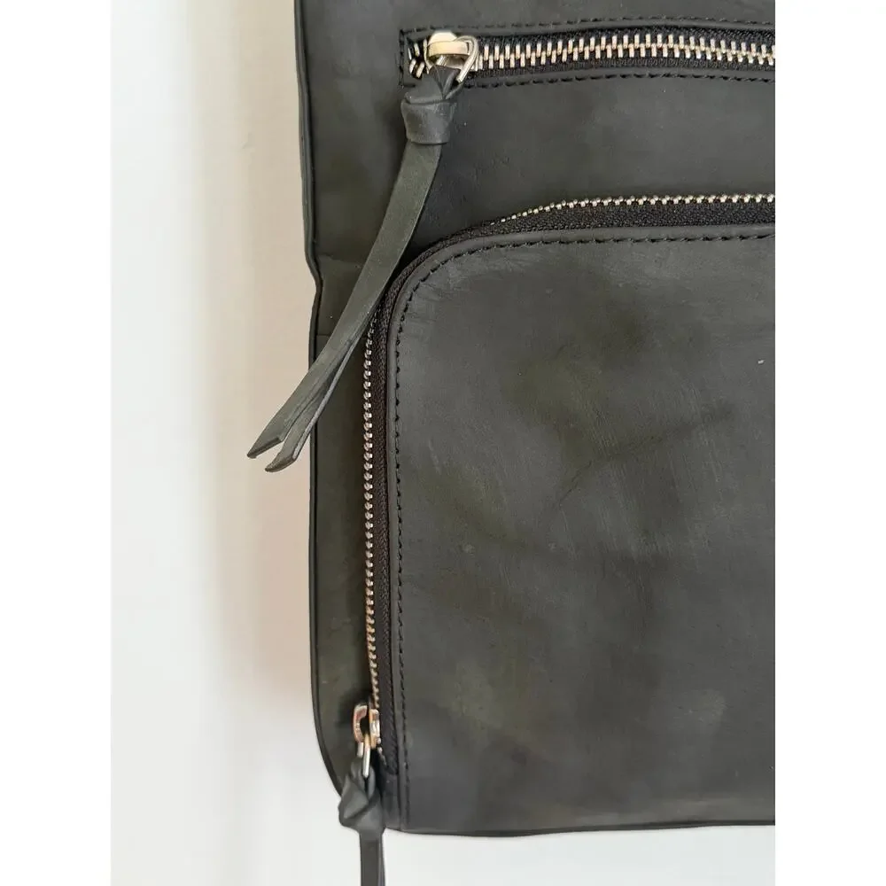 Estalon Black Leather Crossbody Bag Multi Pocket Adjustable Strap Travel Purse